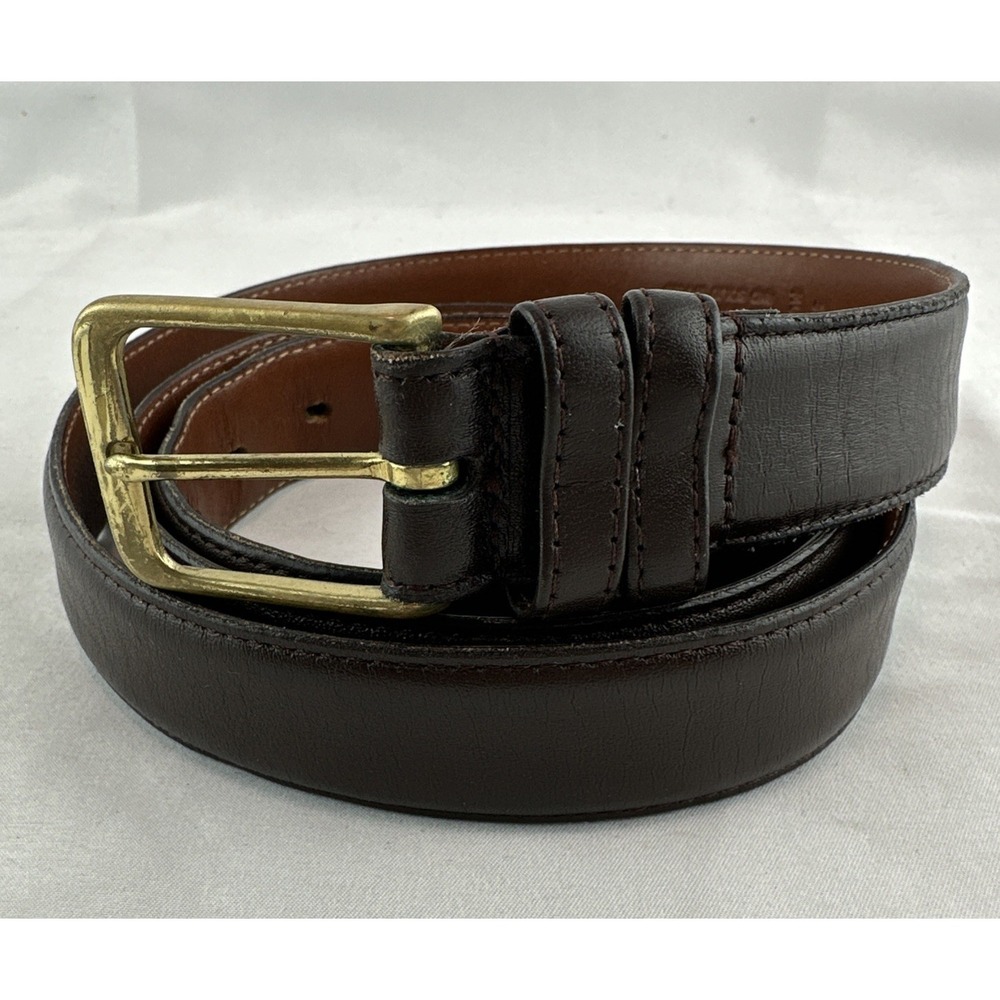 COACH Leather Belt Men 44" #5800 Mocha Brown Cowhide‎ Brass Buckle USA